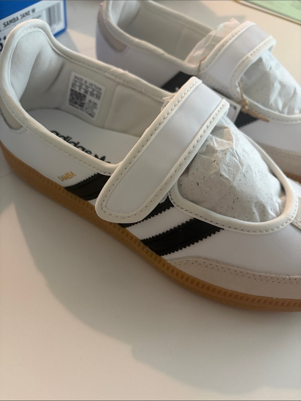 Adidas Womens Samba Jane White, Black and Gum Velcro Sneakers